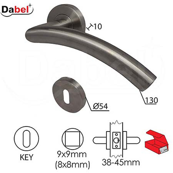 Slika Kvaka rozeta DABEL PIROT 8x8/f54 mm Inox ključ 0101136