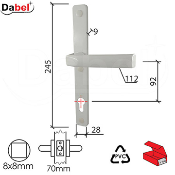 Slika Kvaka šild za PVC vrata DABEL NERO-P bela 92/28/245/9/112/8 mm cilindar 3305045