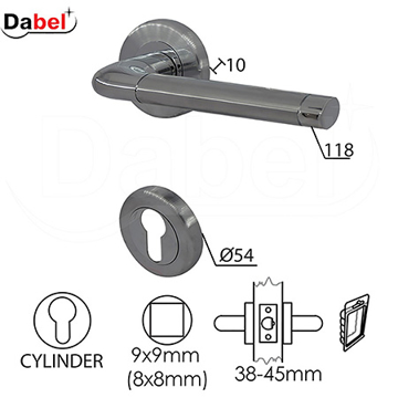 Slika Kvaka rozeta za vrata DABEL SOMBOR hrom/mat hrom fi54/10/118/8/9 mm cilindar 0101242