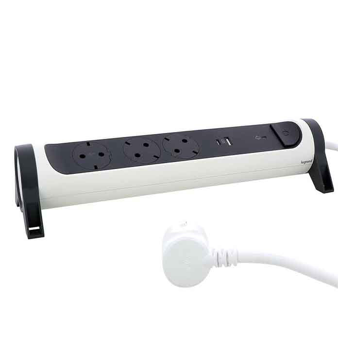 Slika Produžni kabl Legrand 3×2P+E 16A + 2 USB 1.5 m sa prenaponskom zaštitom 694508